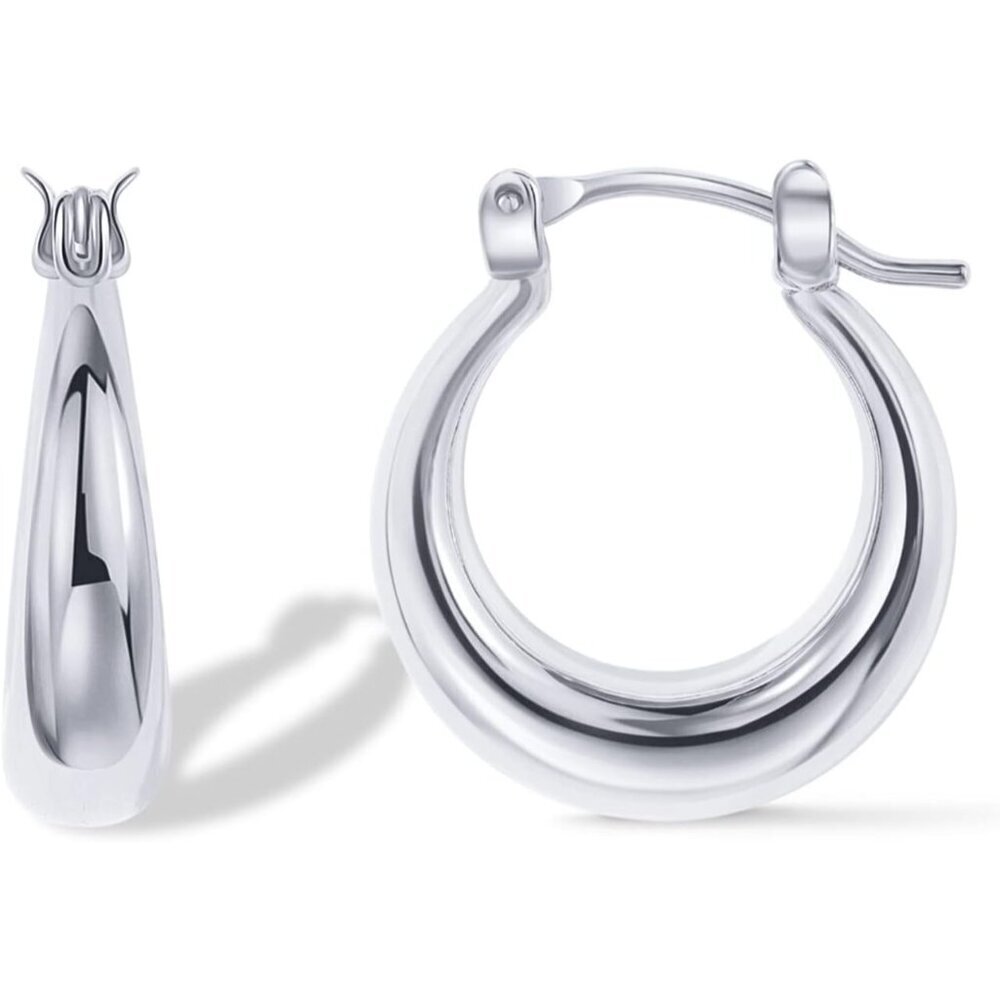 Sterling Silver Hoop Earrings 25mm Gold Plated Hypoallergenic Jewelry for Women